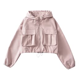 Dámská bílá technická bunda s kapucí a kapsami - sportovní crop windbreaker kabát XS-XL - náhled 5