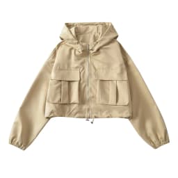 Dámská bílá technická bunda s kapucí a kapsami - sportovní crop windbreaker kabát XS-XL - náhled 4