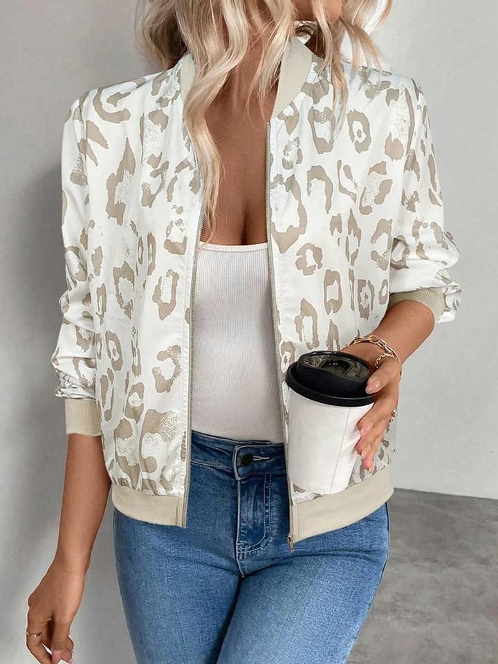 Dámská podzimní bunda s třpytivým zipem - elegantní lehký bomber stylový kabátek