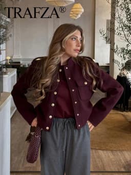 Dámská podzimní bunda v retro stylu - tepelně izolační kabát s dlouhým rukávem a límcem - náhled 3