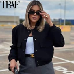 Dámská jarní bomber bunda v moderním střihu - lehká casual mikina se zapínáním na knoflíky - náhled 3