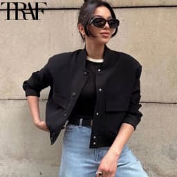 Dámská jarní bomber bunda v moderním střihu - lehká casual mikina se zapínáním na knoflíky - náhled 4
