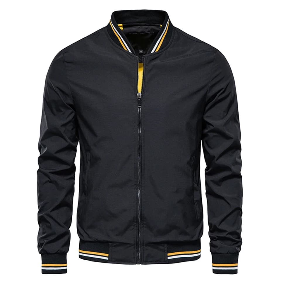 Pánská bomber bunda černá slim fit jarní lehká sportovní stylová módní bomber