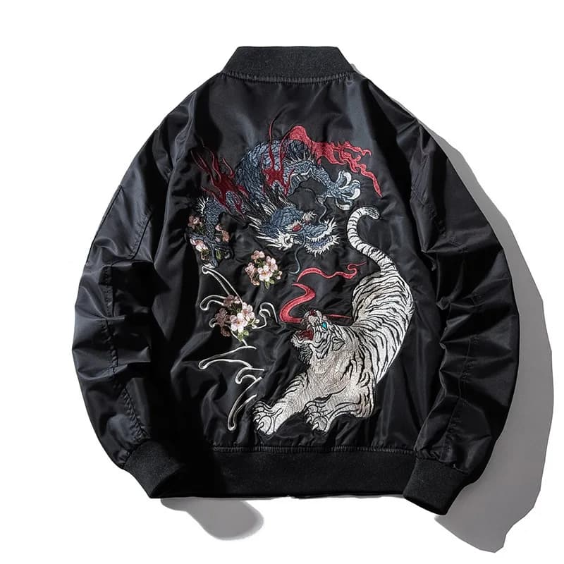 Pánská výšivková bunda s motivem draka a tygra - stylový bomber pro street fashion