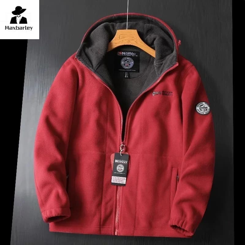 Pánská zimní vlněná bunda s kapucí - teplá fleecová prošívaná nepromokavá outdoor