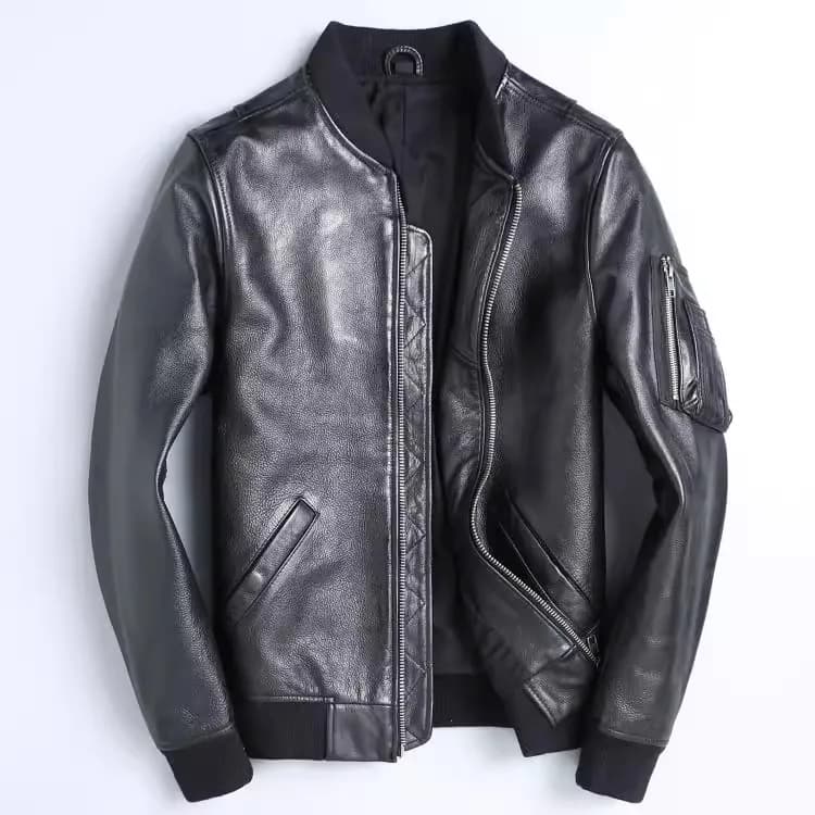 Pánská kožená bunda bomber MA-1 černá slim fit letecký styl pravá kůže