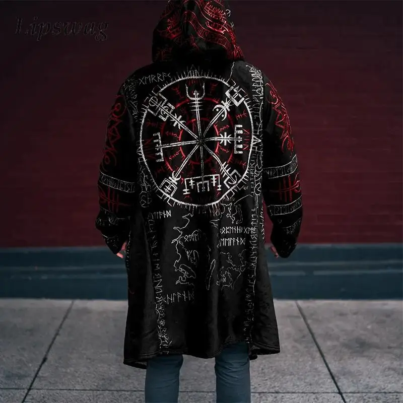 Pánská vintage větrová bunda s kapucí - stylový vzorovaný kardigan do chladného počasí