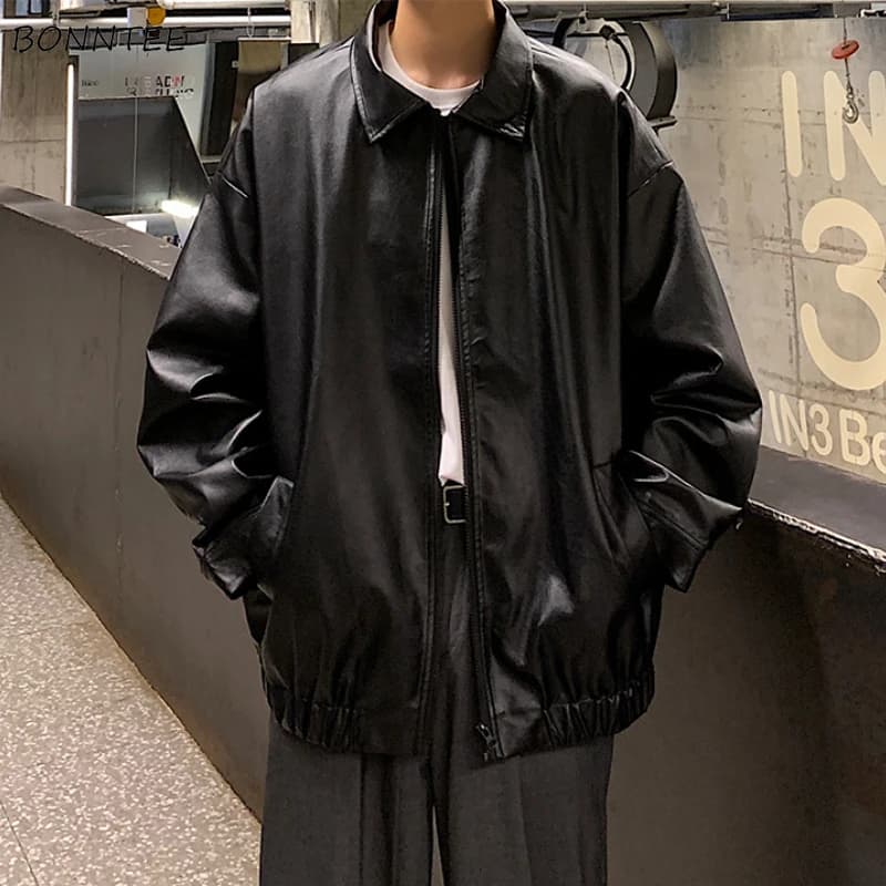 Pánská kožená bunda vintage styl motorkář černá módní lehká zimní bunda