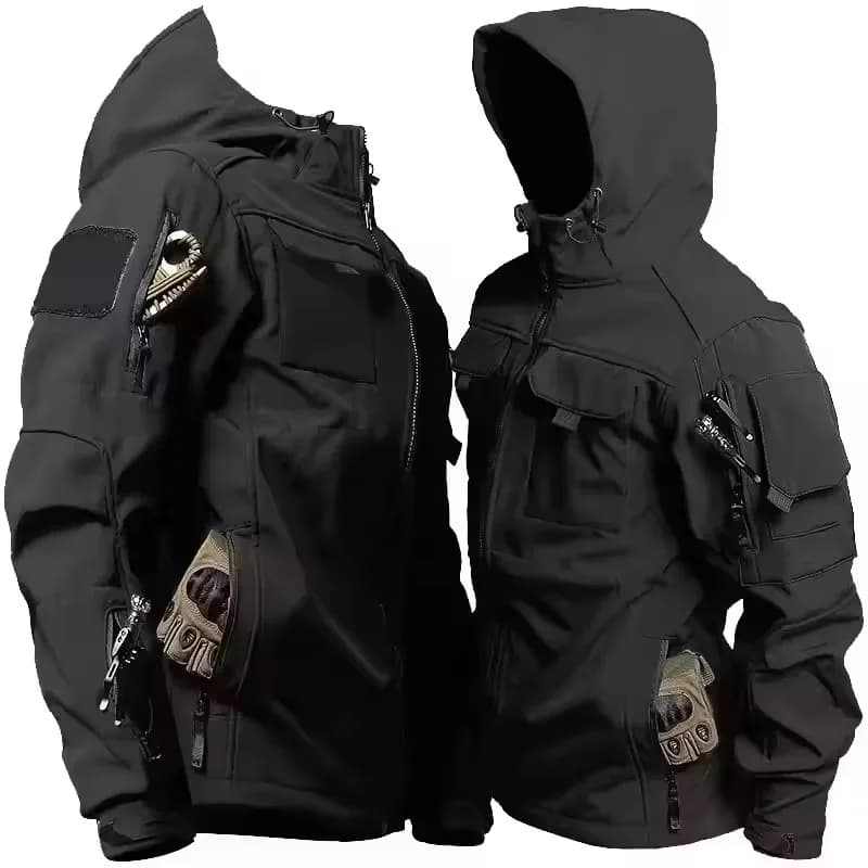 Pánská taktická bunda voděodolná softshell s kapucí pro outdoor aktivity maskáčová zelená