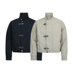 Pánská vintage navy modrá pracovní bunda s límcem a kapsami - volný střih patchwork design - náhled 2