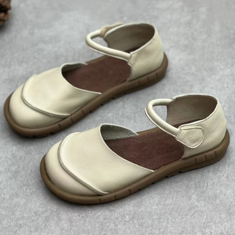 Dámské kožené sandály retro design pohodlné módní černé letní boty na rovném podpatku