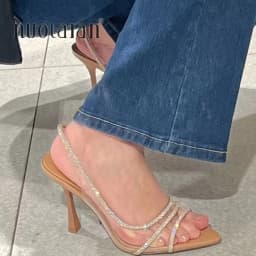Dámské luxusní průhledné lodičky na podpatku se štrasovými kamínky elegantní špičatý střih - náhled 4