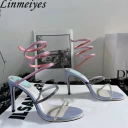 Luxusní dámské sandály na podpatku s kamínky a hadím vzorem pro společenské události - náhled 5