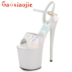 Dámské elegantní sandály na vysokém podpatku stříbrné barvy 20 cm platformou pro společenské události - náhled 2