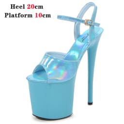 Dámské elegantní sandály na vysokém podpatku stříbrné barvy 20 cm platformou pro společenské události - náhled 5