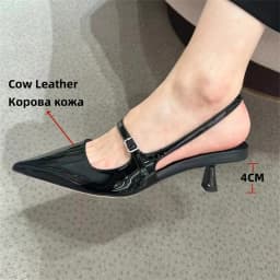 Dámské kožené lodičky na podpatku špičatý nos elegantní společenské boty černé - náhled 3