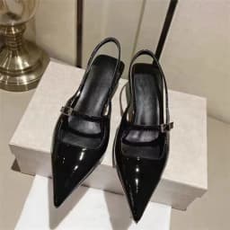 Dámské kožené lodičky na podpatku špičatý nos elegantní společenské boty černé - náhled 7