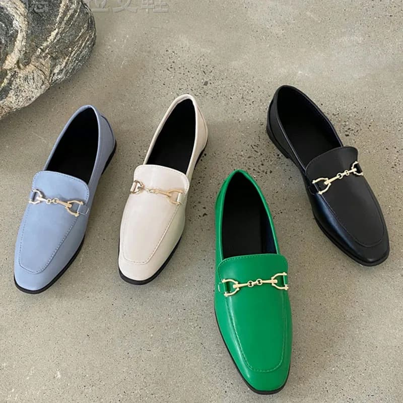 Zelené kožené slip-on mokasíny pro ženy jarní móda ploché boty