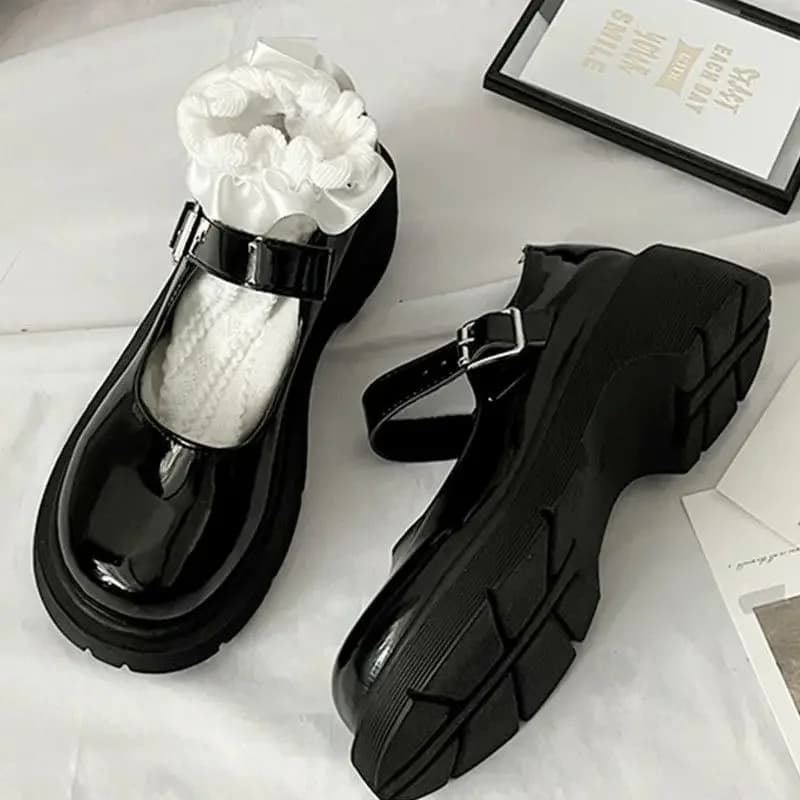 Nový styl 2024 japonské dámské boty s tlustou podrážkou ve stylu Lolita kožené boty