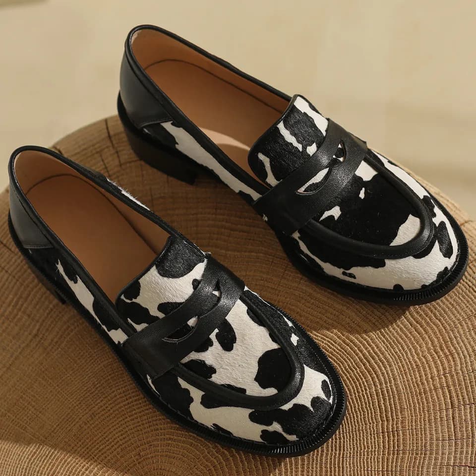 Dámské slip-on mokasíny z koňské srsti kulatá špička pohodlné každodenní nošení sleva