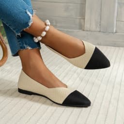 Color-blocking pletené baleríny se špičkou ve francouzském stylu - náhled 3