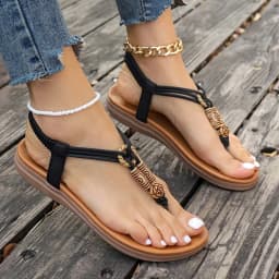Boho styl Dámské korálkové ploché sandály s elastickým páskem letní na pláž - náhled 5