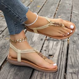 Boho styl Dámské korálkové ploché sandály s elastickým páskem letní na pláž - náhled 3