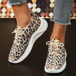 Leopardí pletené tenisky pro ženy Slip on podzim 2025 lehké pohodlné sportovní velikost plus - náhled 2