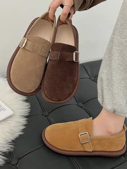 Zimní boty pro ženy dřeváky s platformou tenisky loafers s kožešinou kulatou špičkou retro slip-on - náhled 2