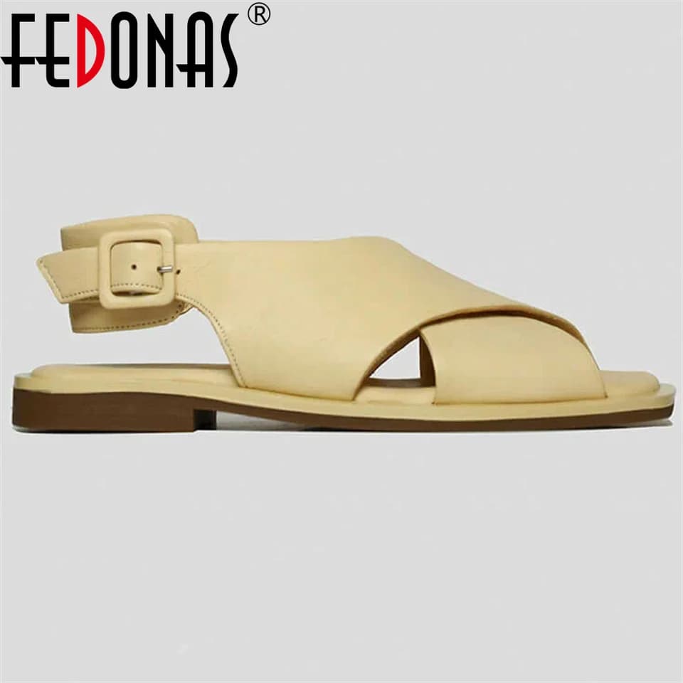 Dámské sandály z pravé kůže letní pohodlné pro každodenní nošení s přezkami