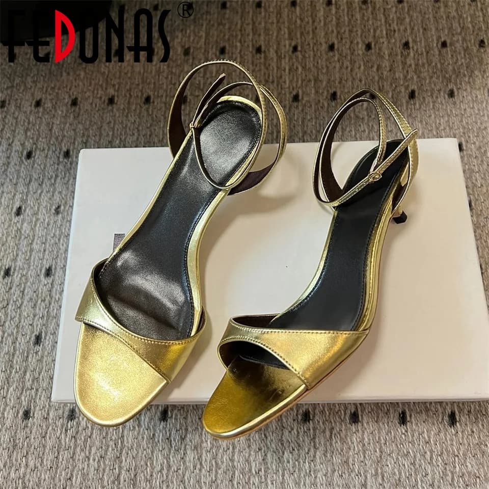 Dámské kožené sandály s jemnými podpatky 5 cm letní party svatební boty