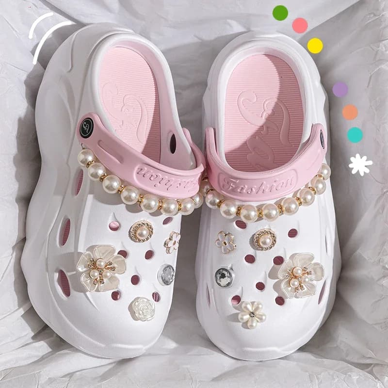 Letní sandály s perlovým řetězem chunky platforma slip-on EVA pro ženy