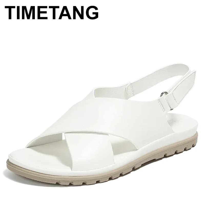 Letní dámské kožené gladiátorové sandály s křížovými pásky černé ploché