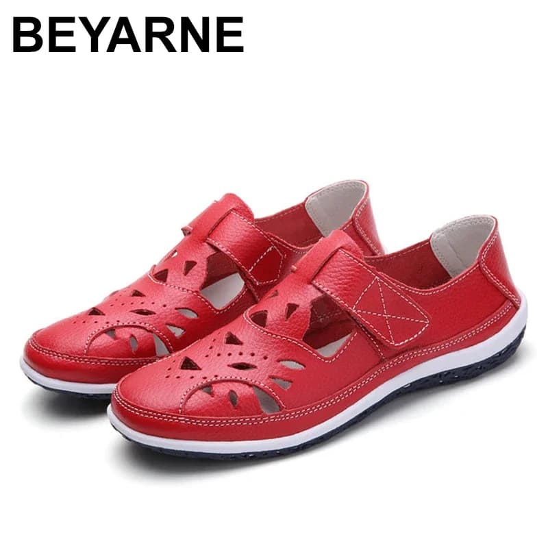 Ženské římské kožené sandály s měkkou podešví letní pohodlné ploché pro větší velikosti