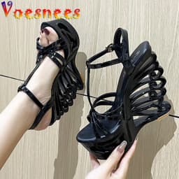 Dámské vysoké podpatky s tlustou platformou a přezkou na večírek a catwalk - náhled 2