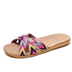 Letní dámské pantofle z lnu plážové i domácí lehké protiskluzové s tlustou podrážkou Boho styl - náhled 6