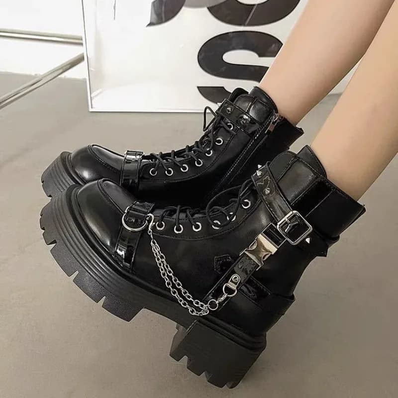 Dámské kotníkové boty Gothic platforma s nýty punk motorkářské boty