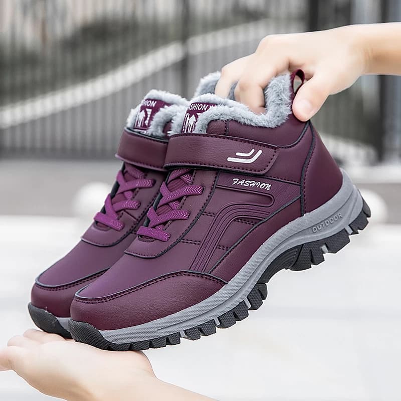 Dámské zimní voděodolné kožené boty s kožešinou a platformou luxusní