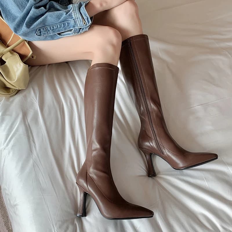 Women Boots High Heels Boots Sexy Knee High Boots Ladies Pointed Toe Side Zipper Shoes Autumn Fashion Knight Boot Botas De Mujer