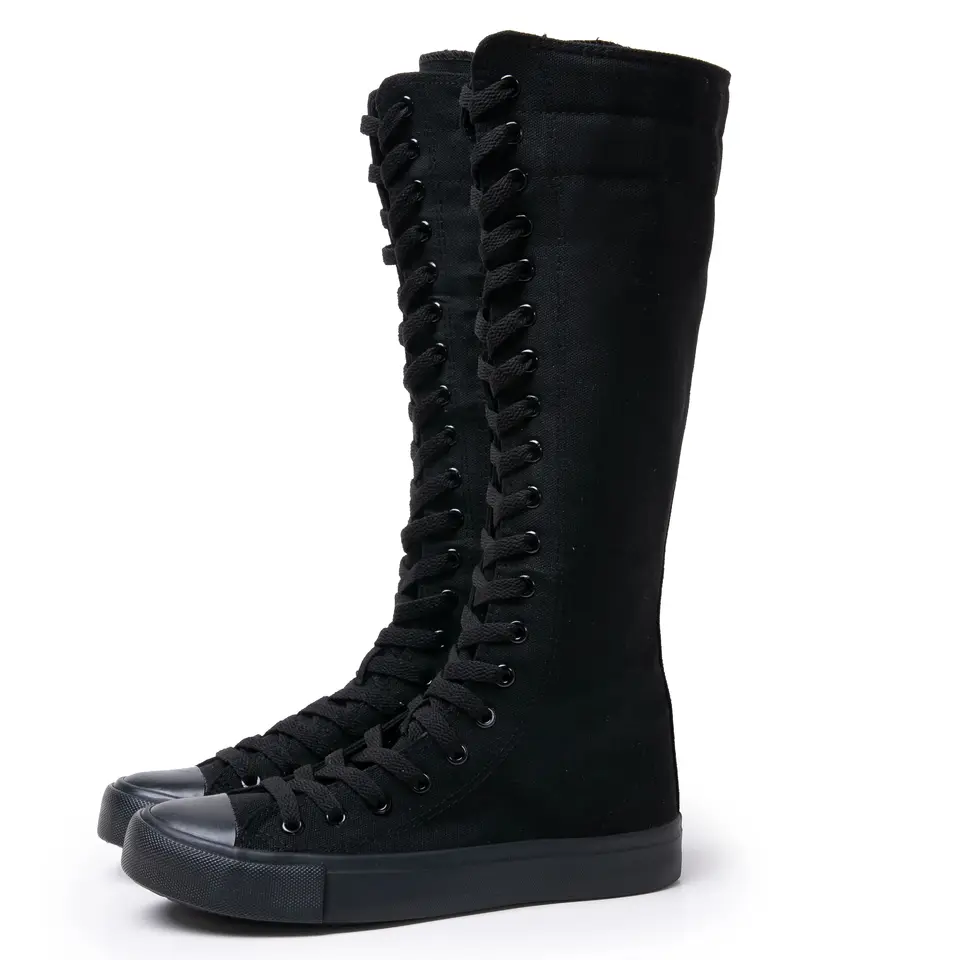 Dámské plátěné vysoké boty nad kolena šněrovací casual vulkanizované tenisky