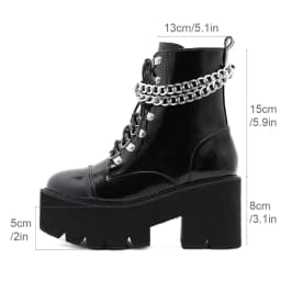 Gothic černé dámské kotníkové boty se zipem řetězová platforma s hrubým podpatkem punk styl - náhled 5