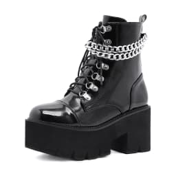 Gothic černé dámské kotníkové boty se zipem řetězová platforma s hrubým podpatkem punk styl - náhled 4