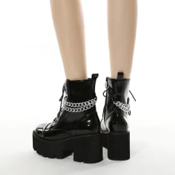 Gothic černé dámské kotníkové boty se zipem řetězová platforma s hrubým podpatkem punk styl - náhled 3