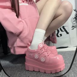 Platformové boty pro ženy na jaro i podzim PU růžové kulatá špička vysoké podpatky gothic Lolita - náhled 4