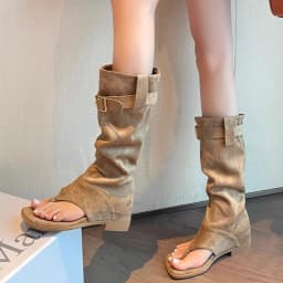 Dámské nadkolenní kozačky letní retro styl slip-on casual - náhled 2