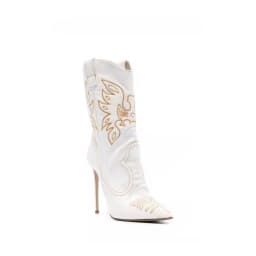Dámské nadkolenní boty na vysokém podpatku špičaté Western denim výšivka nití rhinestones - náhled 5
