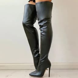Dámské nadkolenní boty s vysokým podpatkem 11 cm zip vzadu 34-43 módní styl - náhled 5