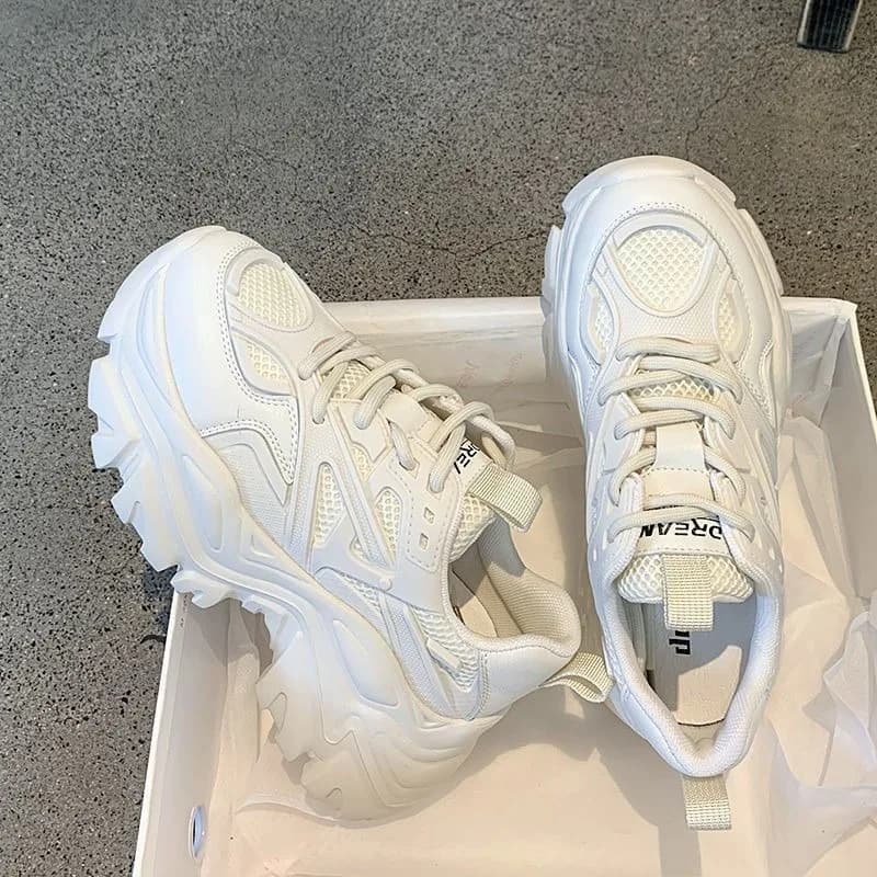 Dámské sportovní tenisky s platformou černé letní síťované a kožené