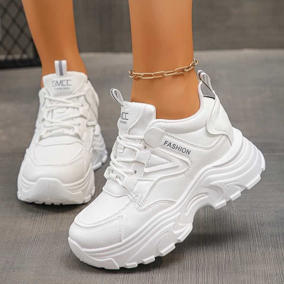 Platformové tenisky pro ženy s vyšší podrážkou bílo-černé chunky sportovní boty velikost 42