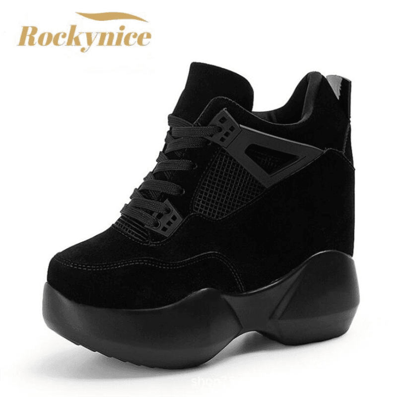Dámské vysoké platformové boty prodyšné PU 12 cm výška Wedges tenisky